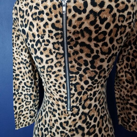 DIVIDED by H&M Brown & Tan LEOPARD Print 3/4 Sleeve Stretch Knit DRESS Sz 4- - Picture 4 of 4